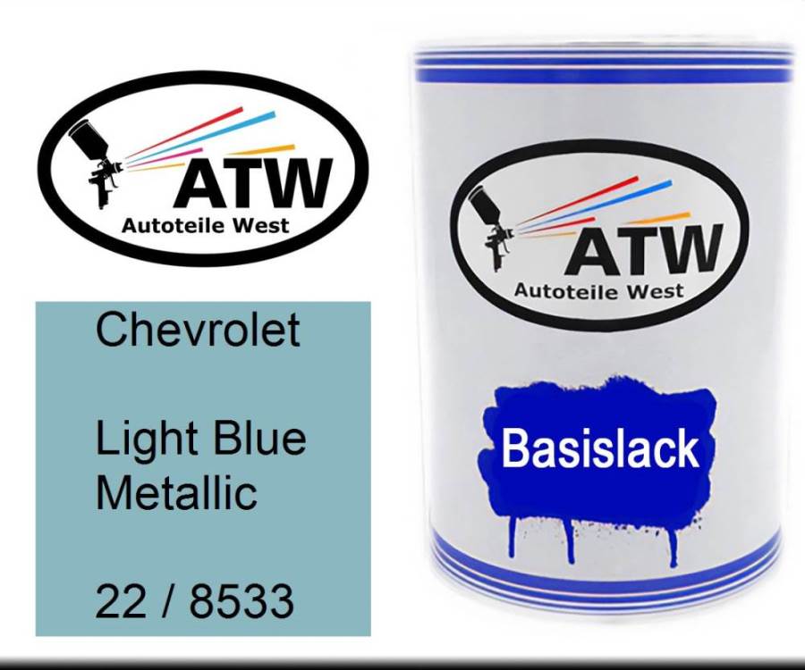 Chevrolet, Light Blue Metallic, 22 / 8533: 500ml Lackdose, von ATW Autoteile West.